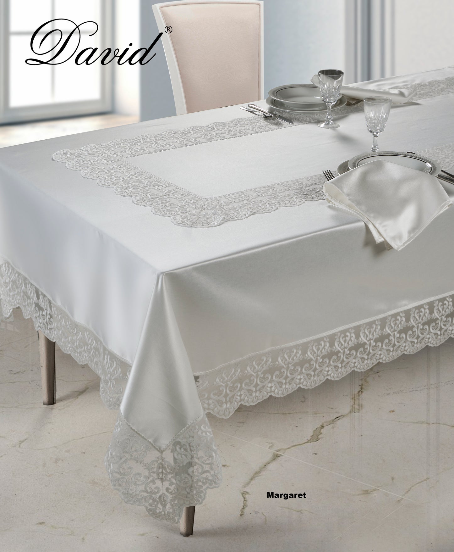 TOVAGLIA DA TAVOLA MARGARET by David Home il Corredo Lamezia Terme Catanzaro tovaglie da tavola eleganti Calabria Spose prime nozze e arredi di lusso tovaglia da 6 12 18 24 con e senza tovaglioli Pizzi Merletti Rasi Rasoni